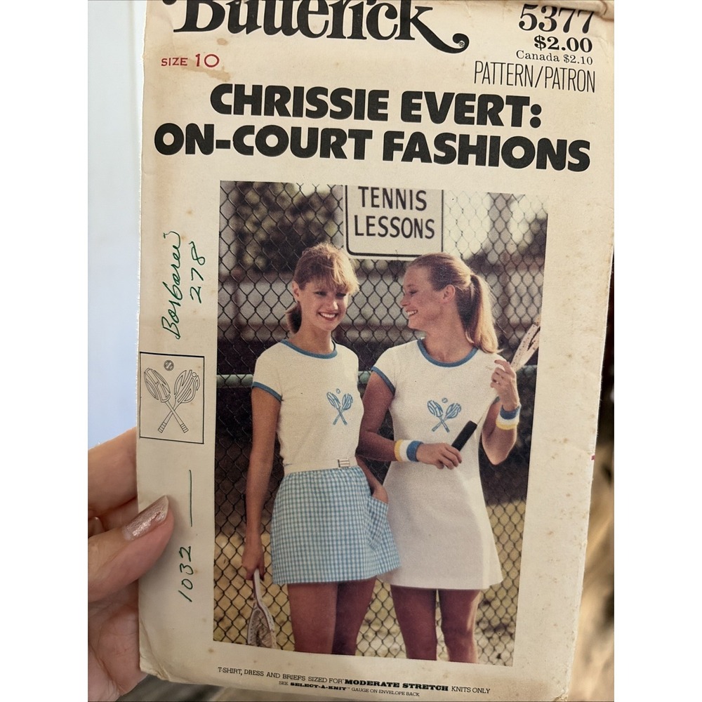 Chrissie Evert Tennis  Butterick 5377 Sewing Pattern Sz 10 Cut 80s Transfer Incl